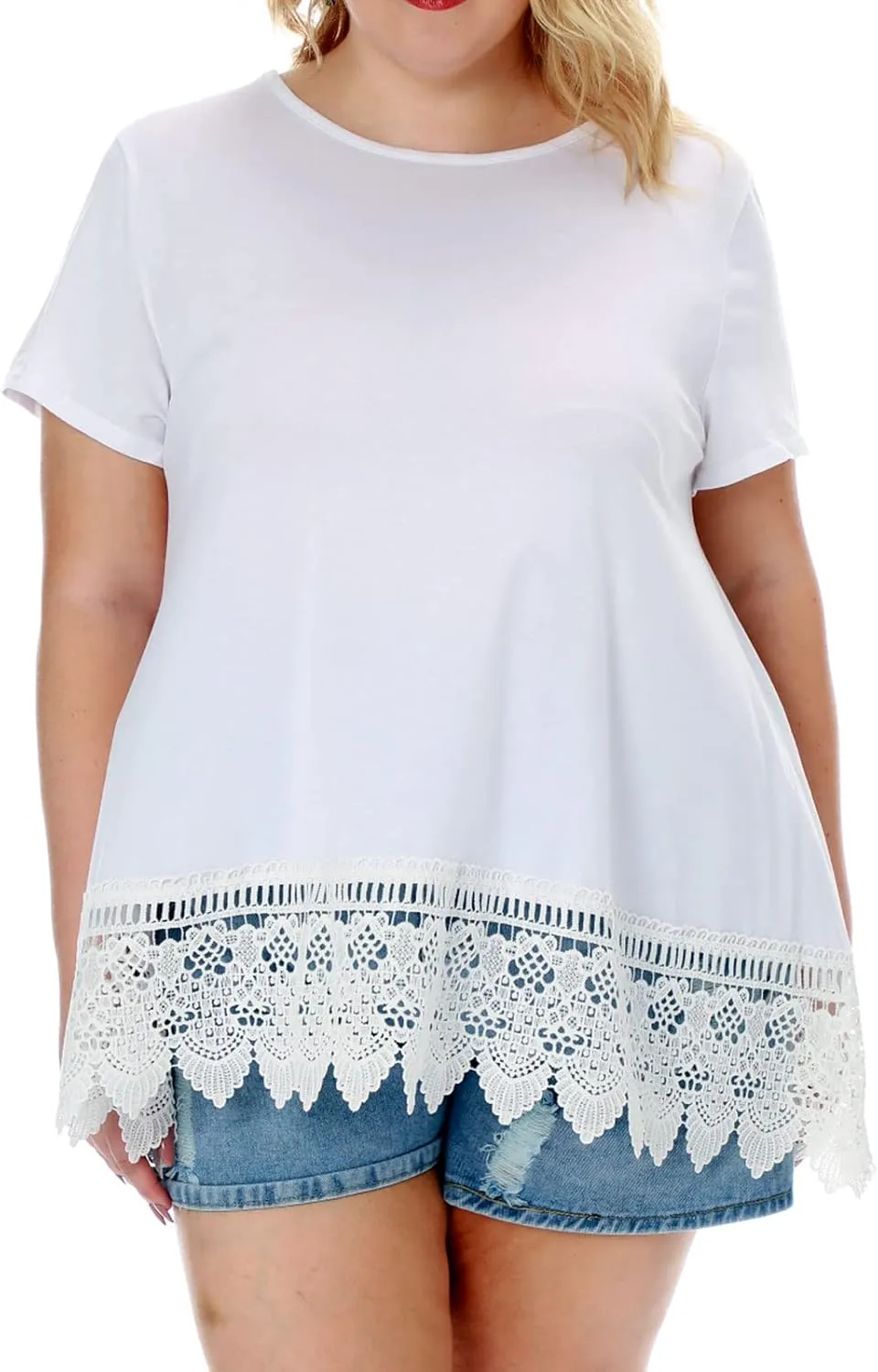 Plus Size Tunic Tops for Women Blouses Shirt Loose Fit Lace Extender Short Sleeve Halloween