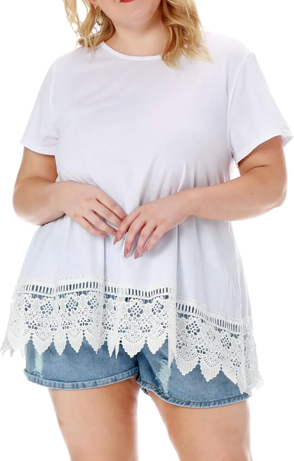 Plus Size Tunic Tops for Women Blouses Shirt Loose Fit Lace Extender Short Sleeve Halloween