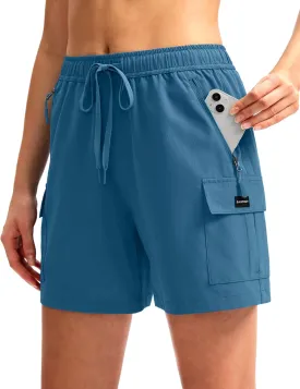 SANTINY Women's 5''/ 7''/9'' Hiking Cargo Shorts Quick Dry Lightweight Summer Shorts for Women Athletic Golf Zipper Pockets