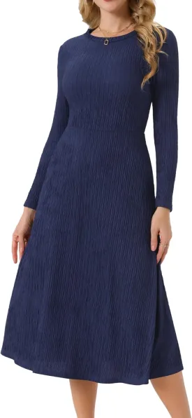 Seta T Women's Fall Dresses Long Sleeve Round Neck Casual Knit A-Line Midi Dress