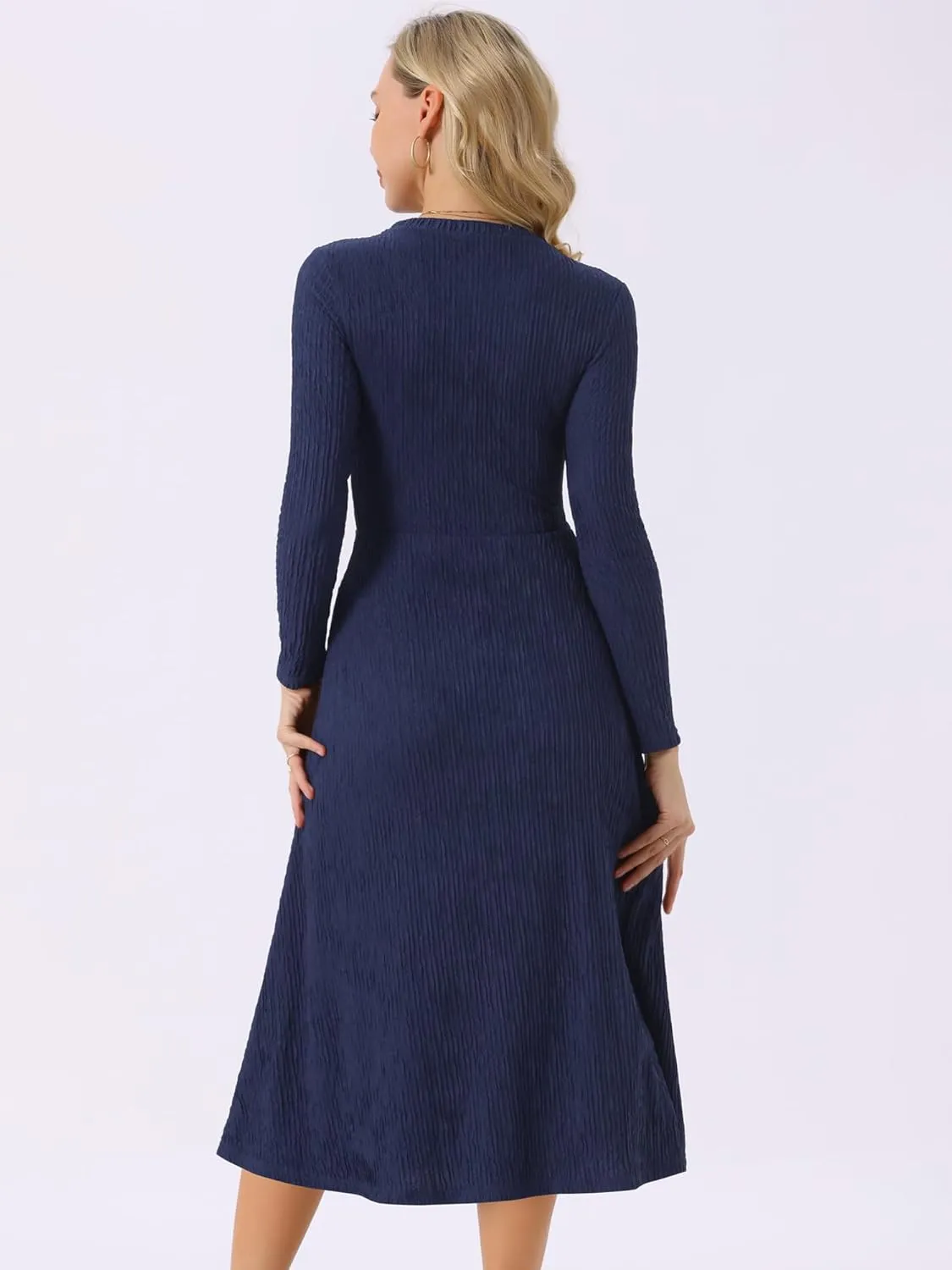 Seta T Women's Fall Dresses Long Sleeve Round Neck Casual Knit A-Line Midi Dress