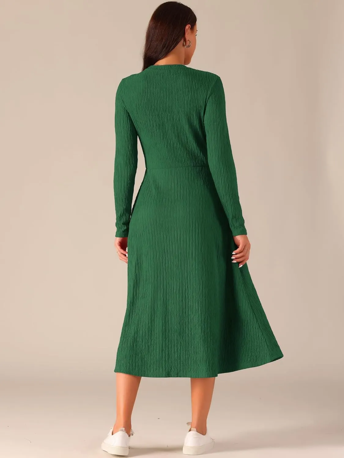 Seta T Women's Fall Dresses Long Sleeve Round Neck Casual Knit A-Line Midi Dress