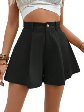 SweatyRocks Women's High Waist Wide Leg Button Front Pleated Short Summer Mini Shorts
