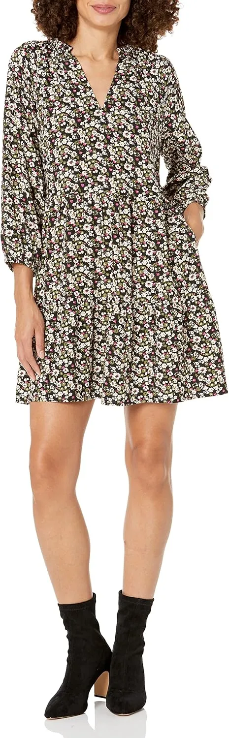 The Drop Women's @Caralynmirand Ruffle-Neck Tiered Mini Dress