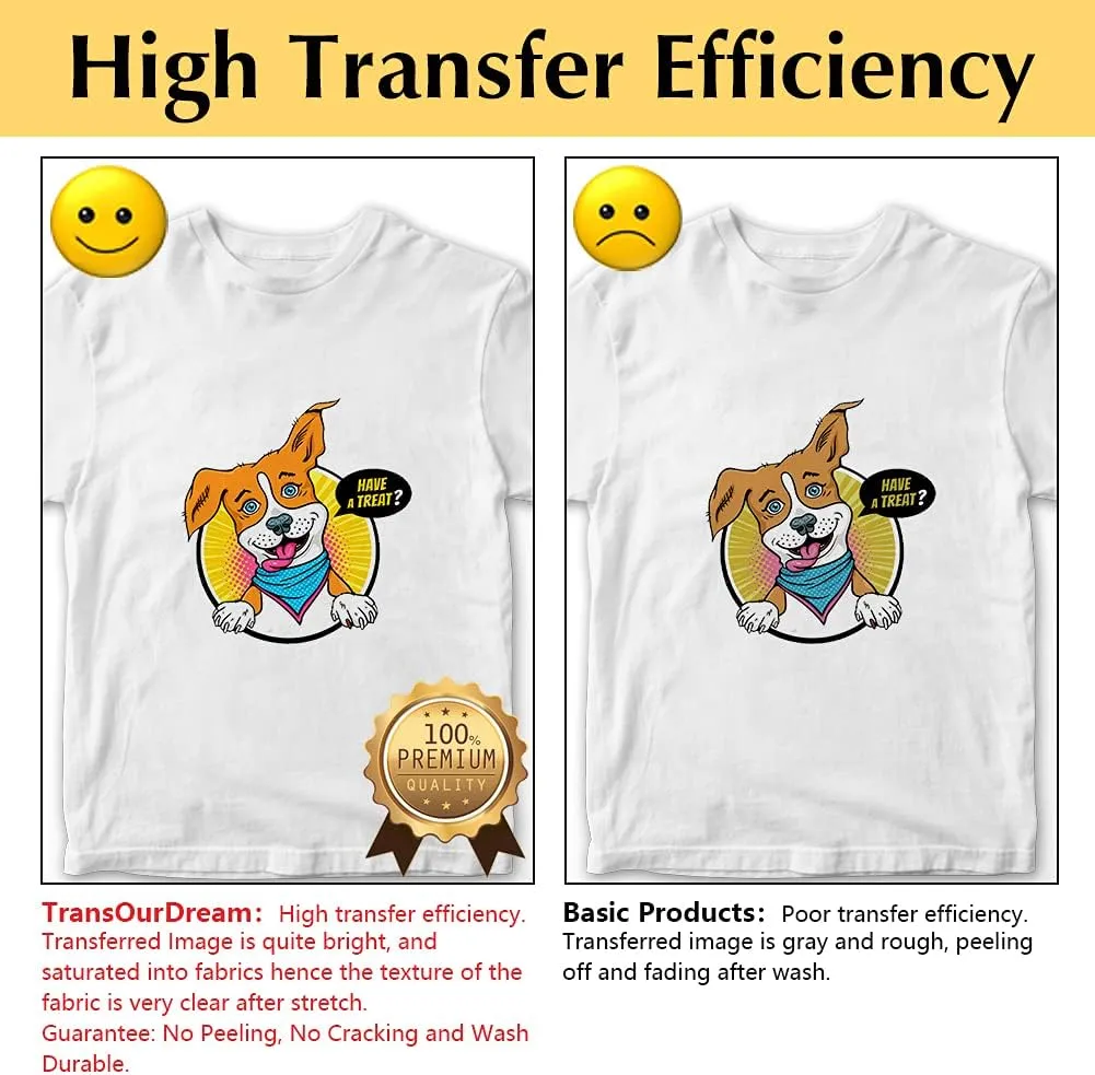 TransOurDream Heat Transfer Paper for T Shirts (20 Sheets, 8.5x11") Printable Heat Transfer Vinyl for Inkjet Printer Iron on Transfers for Light & White Fabrics (Trans-1)