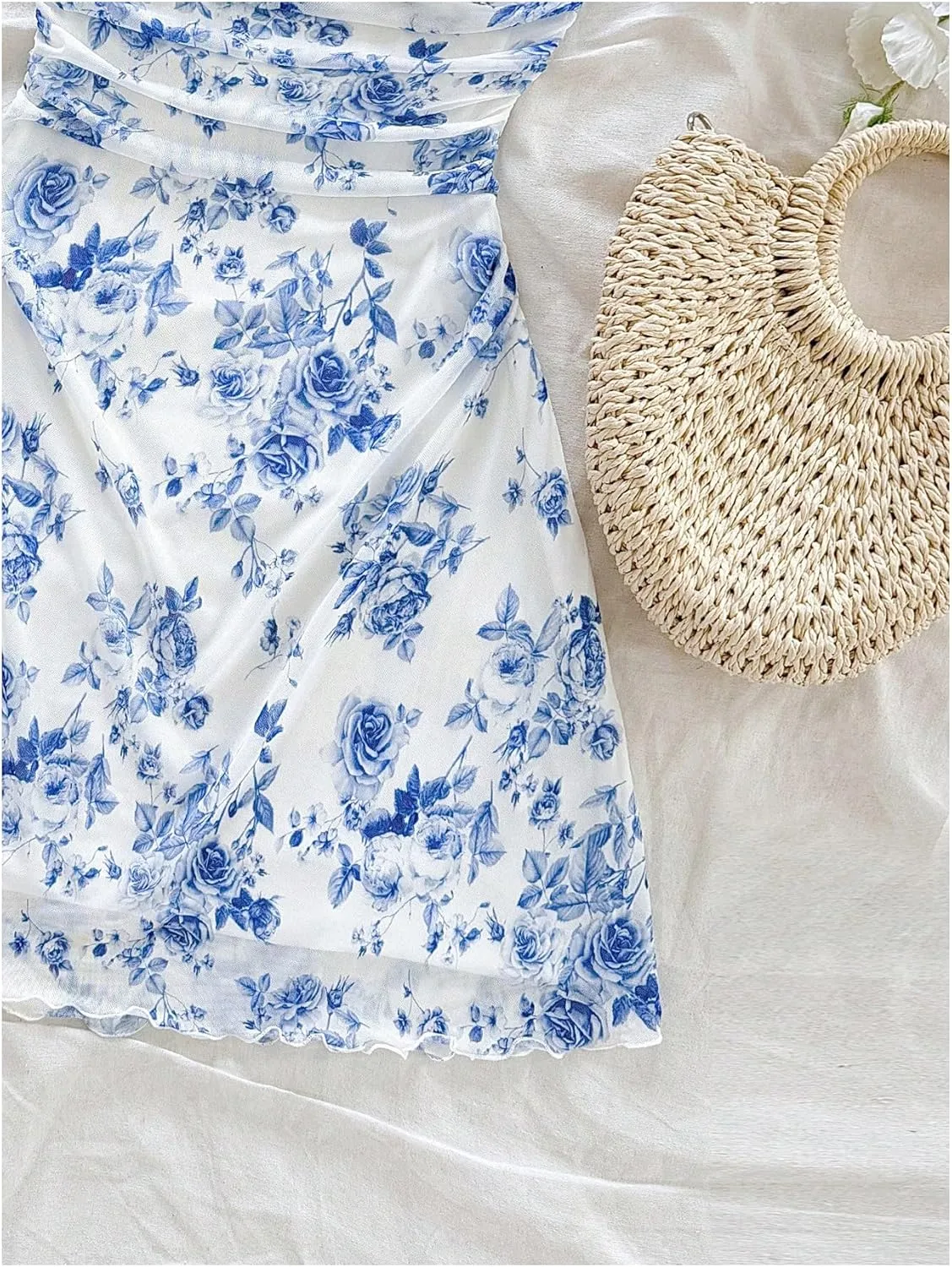 WDIRARA Women's Floral Print Ruched Cami Dress Spaghetti Strap Ruffle Hem A Line Dress