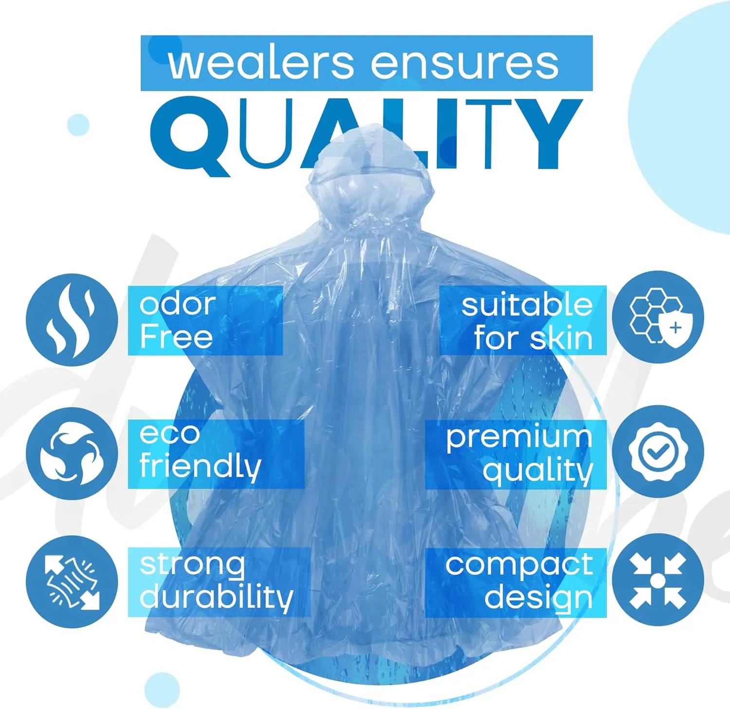 Wealers Rain Ponchos for Adults Teens Disposable Bulk Pack Emergency Raincoat Parks Outdoors Multi Colors Waterproof