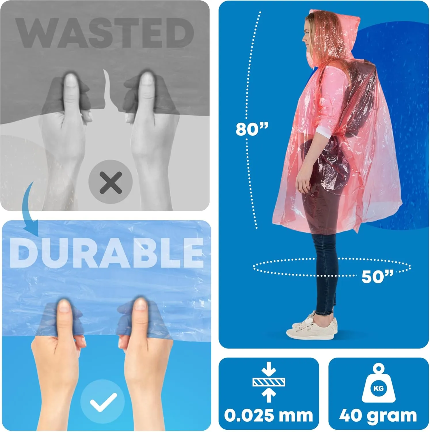 Wealers Rain Ponchos for Adults Teens Disposable Bulk Pack Emergency Raincoat Parks Outdoors Multi Colors Waterproof