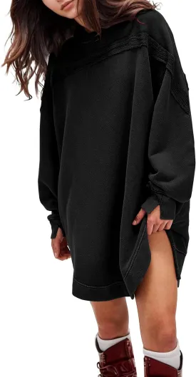 Women Casual Dresses Oversized Long Sleeve Sweatshirt Dresses Crewneck Tunic Tops Pullover Loose Fitting Mini Dresses