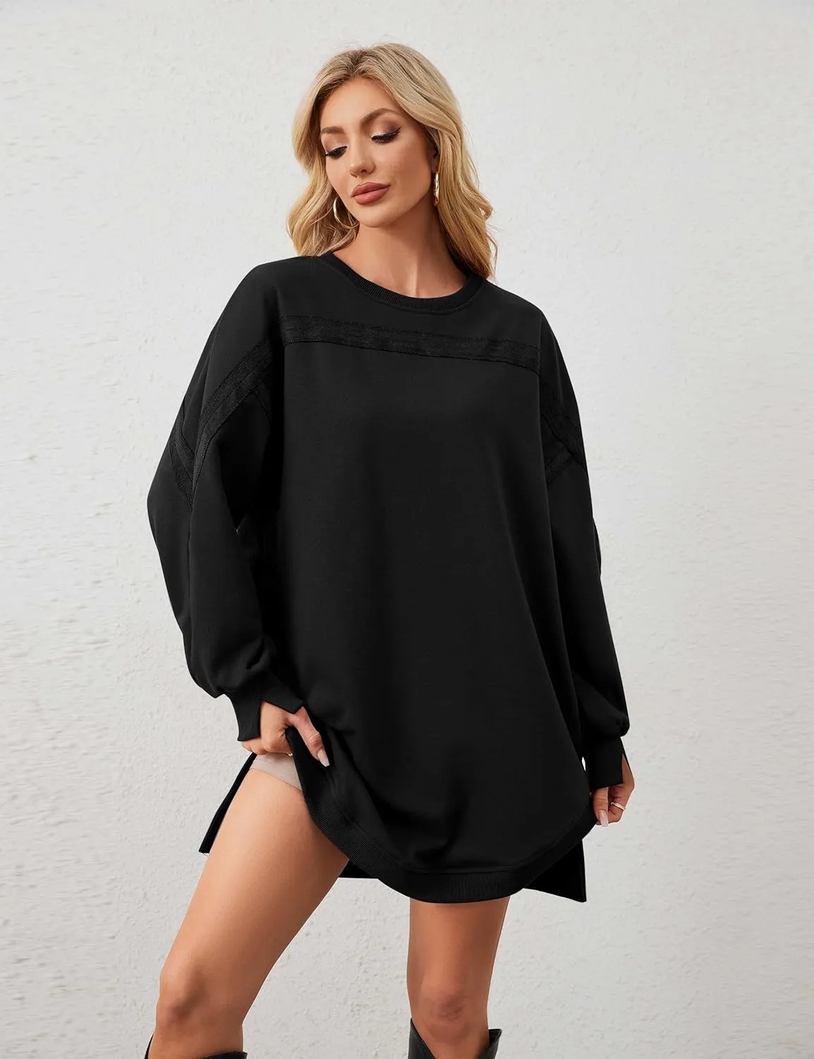 Women Casual Dresses Oversized Long Sleeve Sweatshirt Dresses Crewneck Tunic Tops Pullover Loose Fitting Mini Dresses