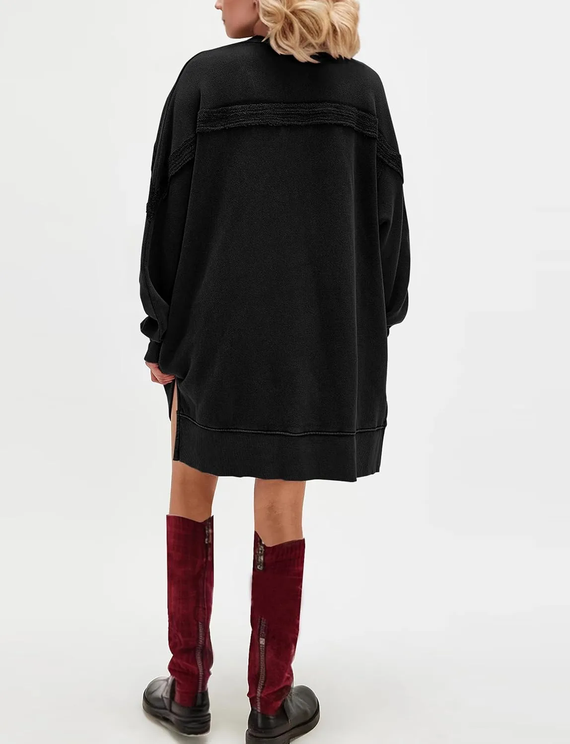 Women Casual Dresses Oversized Long Sleeve Sweatshirt Dresses Crewneck Tunic Tops Pullover Loose Fitting Mini Dresses