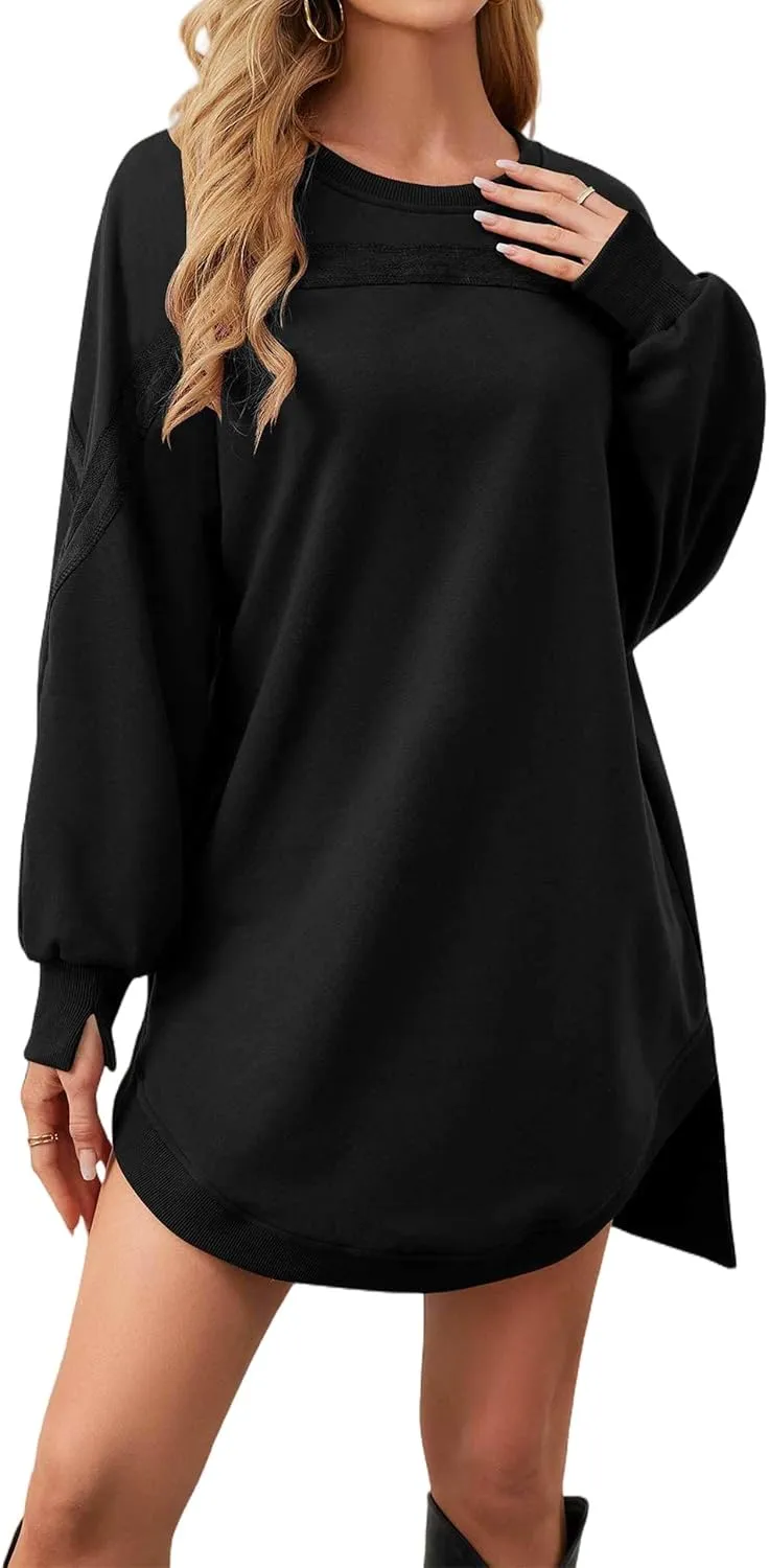 Women Casual Dresses Oversized Long Sleeve Sweatshirt Dresses Crewneck Tunic Tops Pullover Loose Fitting Mini Dresses