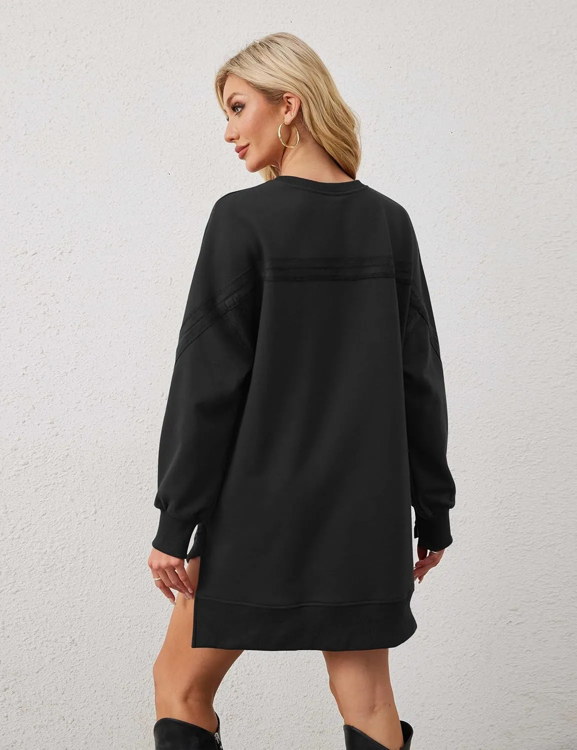 Women Casual Dresses Oversized Long Sleeve Sweatshirt Dresses Crewneck Tunic Tops Pullover Loose Fitting Mini Dresses